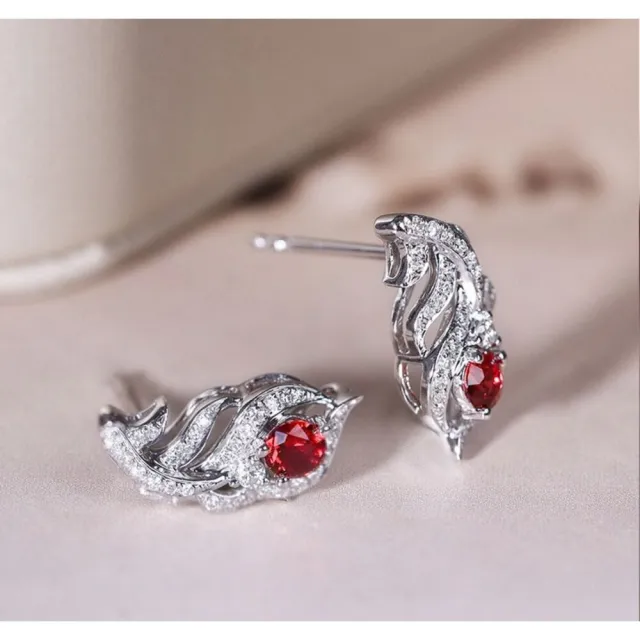 【海斯珠寶】小羽毛系列 18K金 0.29-0.33ct 鴿血紅寶石 天然鑽石 耳環 宮廷羽紋鑲嵌工藝 送禮禮盒包裝