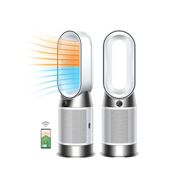  Dyson 戴森 Purifier Hot+Cool HP10 空氣清淨機，搭載 360° 玻璃纖維 HEPA + 活性碳組合濾網，有效過濾 PM2.5 及空氣汙染物。支援暖風與冷風功能，四季適用，機身尺寸 765mm x 205mm x 131mm，重量僅 5.29kg，適合不限坪數空間使用。110V / 60Hz 電源，涼風 50W / 暖風 1,575W 低耗能，配件包含說明書，2 年保固，BSMI 許可字號 R31692。白色系設計，馬來西亞產地，完美結合空氣淨化與溫控舒適。 