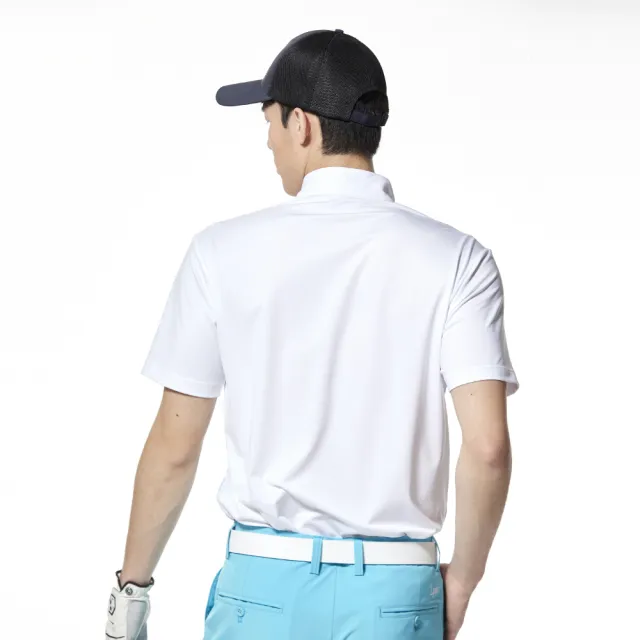 【Lynx Golf】男款吸濕排汗滿版彩色字母印花立領短袖POLO衫/高爾夫球衫(白色)