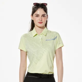 【Lynx Golf】女款吸濕排汗不對稱拼接斜紋造型短袖POLO衫/高爾夫球衫(亮黃色)