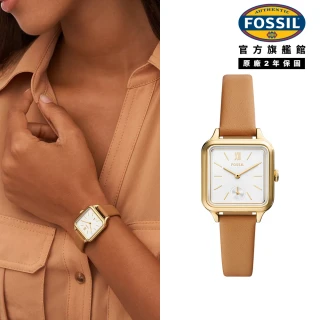 【FOSSIL】Colleen 爵士女伶復古女錶 金色真皮錶帶 28MM BQW3909