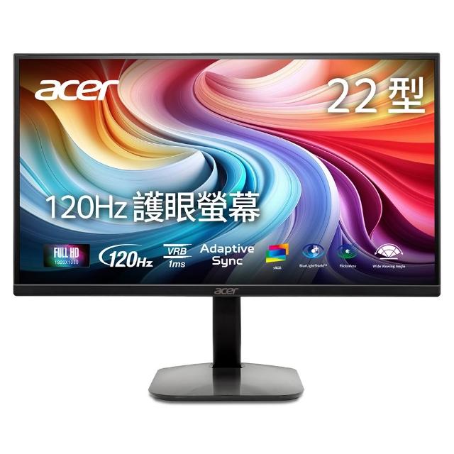 2入組★【Acer 宏碁】KA222Q J0 電腦螢幕(22型/FHD/120Hz/1ms/VA)