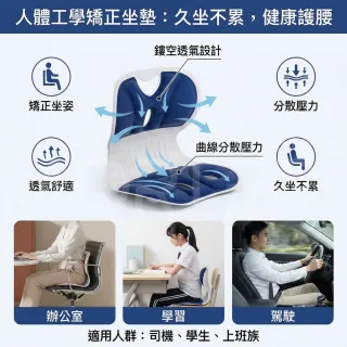 【MorTer】人體工學矯正坐墊｜矯正坐姿 久坐不累｜腰椎S型支撐｜辦公室 車用坐墊 護腰坐墊 腰靠坐墊 靠墊