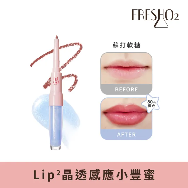 【FreshO2】Lip2晶透感應小豐蜜2.7g(唇線筆+pH值變色果凍唇蜜雙頭設計 水光潤澤 保濕膨潤)