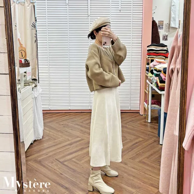 【my stere 我的時尚秘境】雙11 愛心金釦短版羊毛開襟上衣 奶茶色 羊毛衣 羊毛衫 羊毛開襟外套
