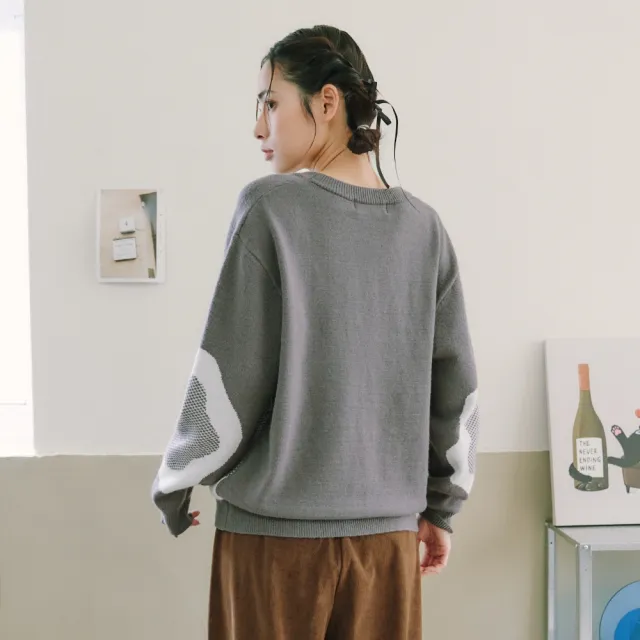 【Dailo】親膚幾何大雲朵圓領針織上衣 杏 駝 灰(魅力商品)