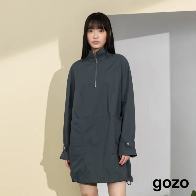 【gozo】透氣防曬拉鍊立領下擺抽繩短洋裝(兩色)