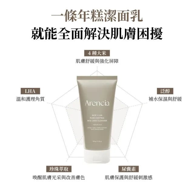 【Arencia】深層清潔年糕潔面乳 150ml(韓國 保濕 毛孔清潔 年糕洗面乳 洗面乳)