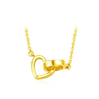 【周大福】LIT系列 兩心相連愛意相伴 心形鎖骨鍊黃金項鍊(鍊長37.5cm)