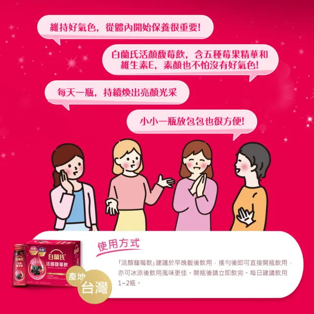 【白蘭氏】活顏馥莓飲 50ml*6入*4盒 共24入(升級版添加維生素E 天后級保養聖品 喚醒美麗 光采好氣色)