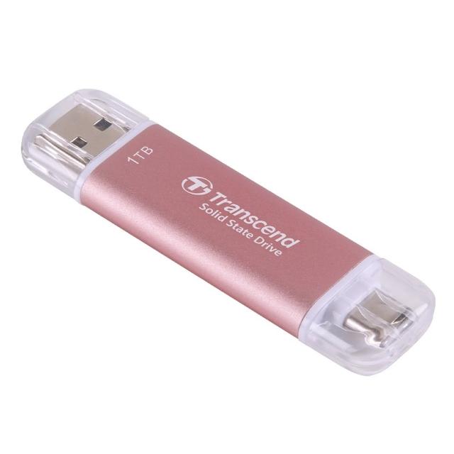 【Transcend 創見】ESD310P 1TB USB3.2 雙介面 外接SSD行動固態硬碟-櫻花粉(TS1TESD310P)