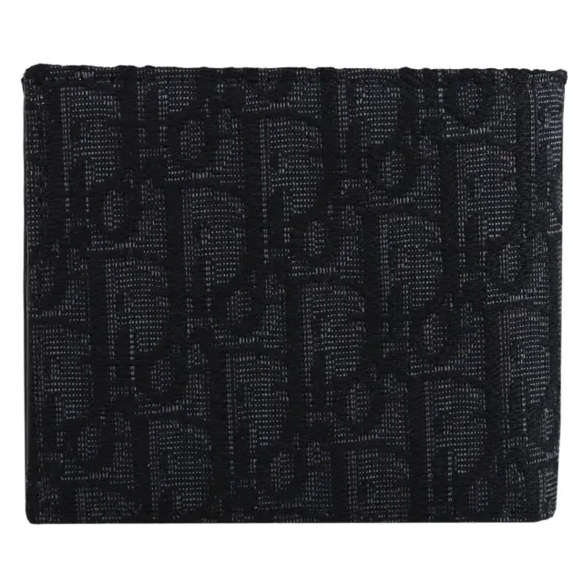 【Dior 迪奧】Oblique 經典LOGO緹花布雙層對折8卡短夾(黑)