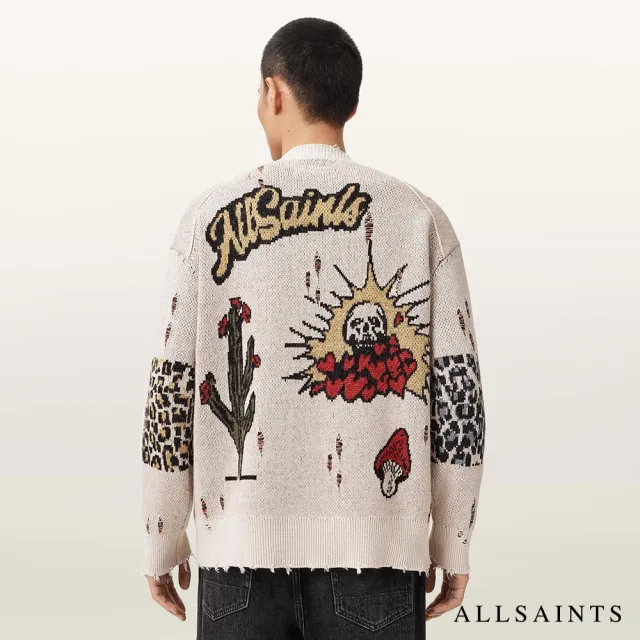 【ALLSAINTS】FOXX 破壞塗鴉羊毛針織外套 M052KE(寬鬆版型)