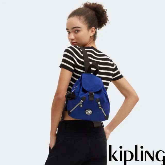 【KIPLING】質感海軍藍雙拉鍊實用後背包-NEW FUNDAMENTAL S 女包