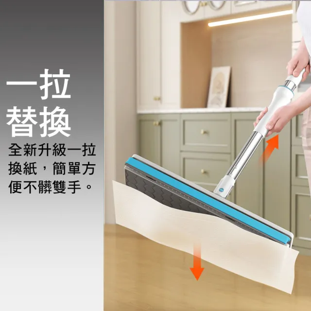 【家簡塵除】加長加寬款 萬用秒夾布平板拖把 擦拭纖維抹布買5卷送1入卷