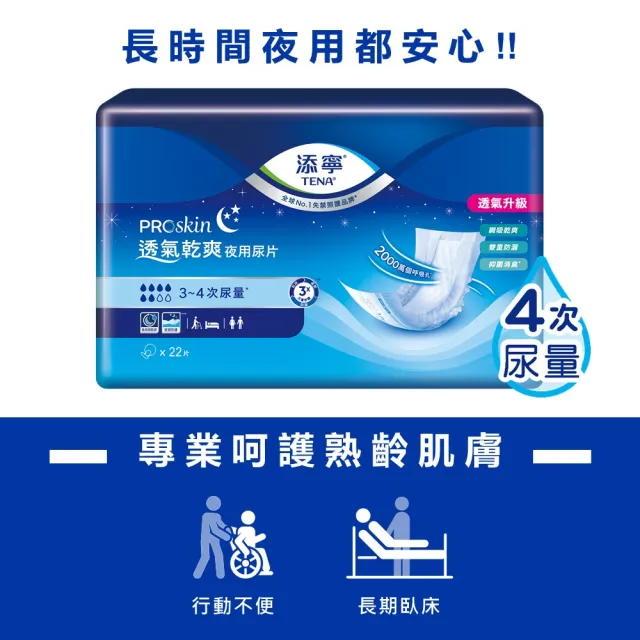 【添寧】透氣乾爽夜用型替換式尿片(22片x8包/箱購 搭配成人紙尿褲)