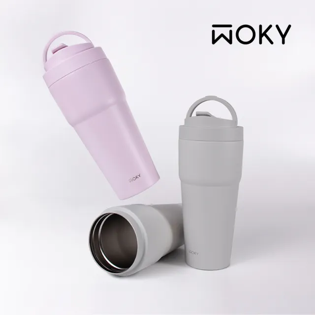 【WOKY 沃廚】2入_渾圓杯 不銹鋼款770ml-附矽膠粗吸管(隨行杯/吸管杯/飲料杯/保溫杯/保溫瓶)