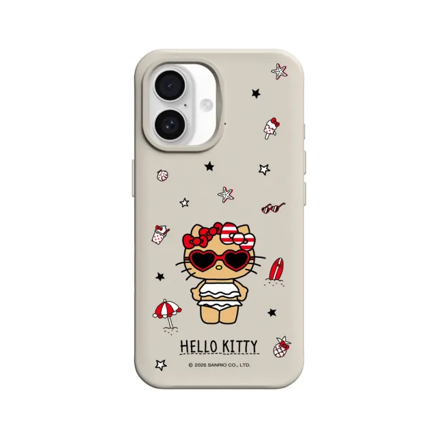 【RHINOSHIELD 犀牛盾】iPhone 15/16/17系列 SolidX 強化吸震緩衝防摔手機殼/愛心墨鏡(Hello Kitty)-貝殼灰