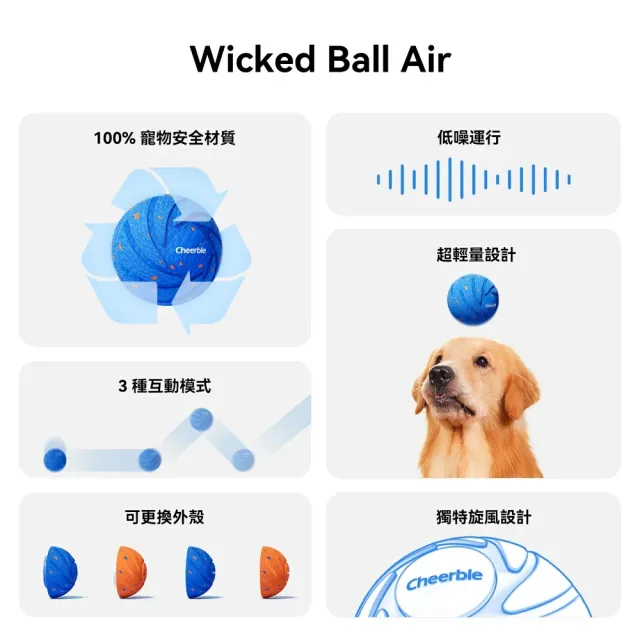 【Cheerble】狗狗瘋狂跳跳球 電動智慧互動球 Air 中大型犬專用 自動移動 彈跳 旋轉 亞馬遜銷售破萬顆