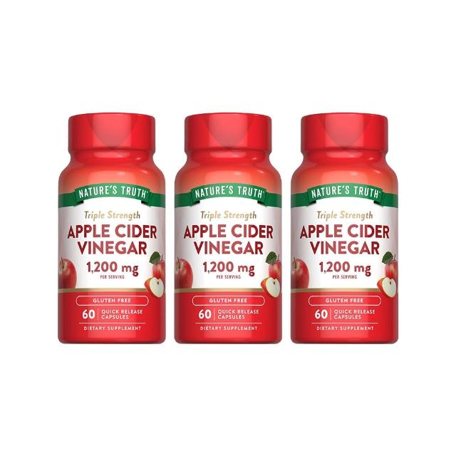 【Nature’s Truth 綠萃淨】特級蘋果醋窈窕膠囊3瓶組(共180粒)