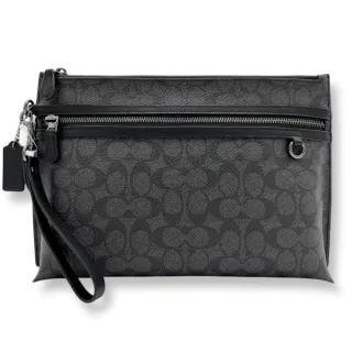 【COACH】男生 手拿包 經典緹花LOGO PVC防刮牛皮 雙拉鍊收納 男款 大容量 手提包(CY985手拿包)