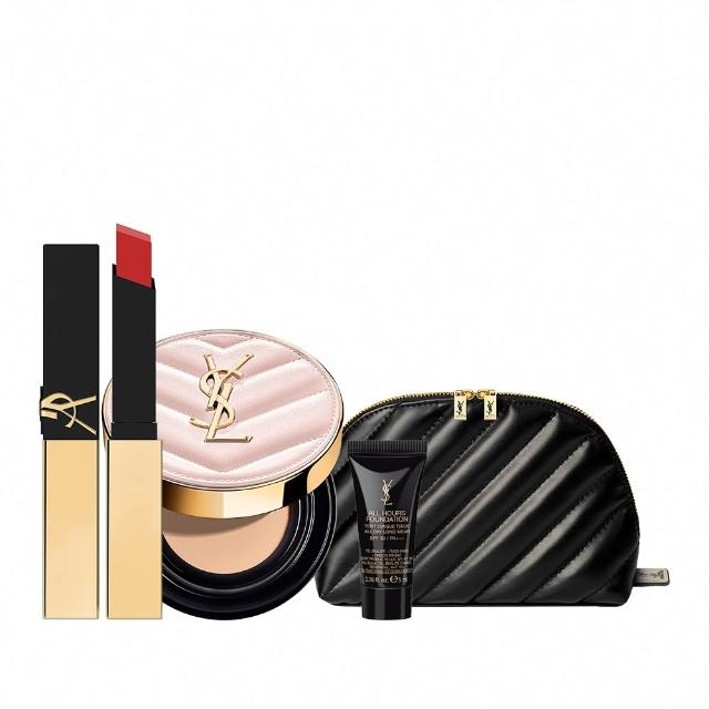 【YSL】官方直營 超模光感奢華彩妝組(超模光感精華水氣墊+奢華煙管柔霧唇膏)