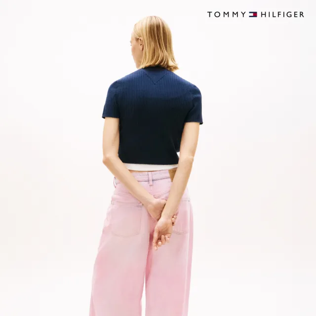 【TOMMY HILFIGER】官方旗艦館基本款羅紋短袖開襟外套_藍色
