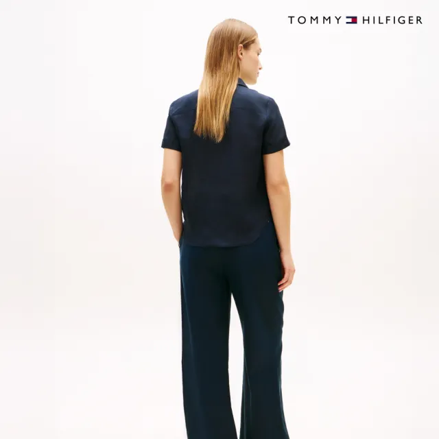 【TOMMY HILFIGER】官方旗艦館寬版亞麻短袖襯衫_藍色