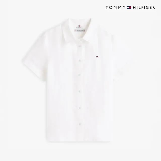 【TOMMY HILFIGER】官方旗艦館寬版亞麻短袖襯衫_裸色