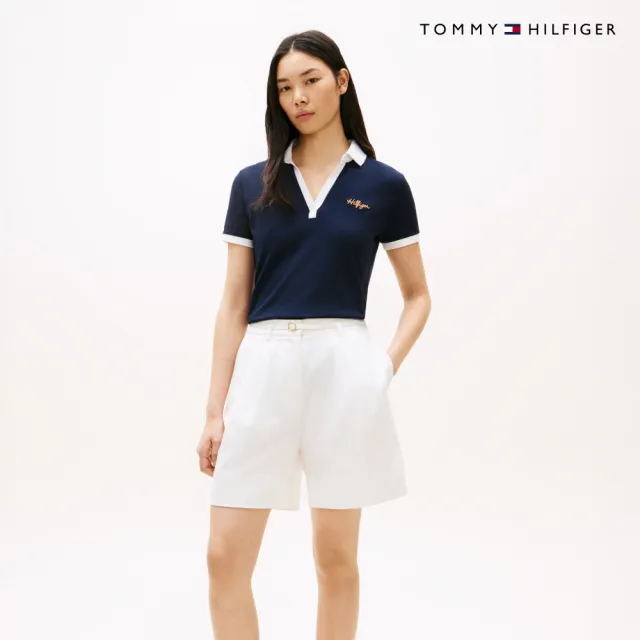 【TOMMY HILFIGER】官方旗艦館標誌刺繡開領 Polo 衫_藍色