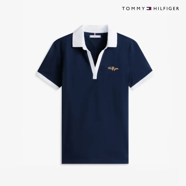 【TOMMY HILFIGER】官方旗艦館標誌刺繡開領 Polo 衫_藍色