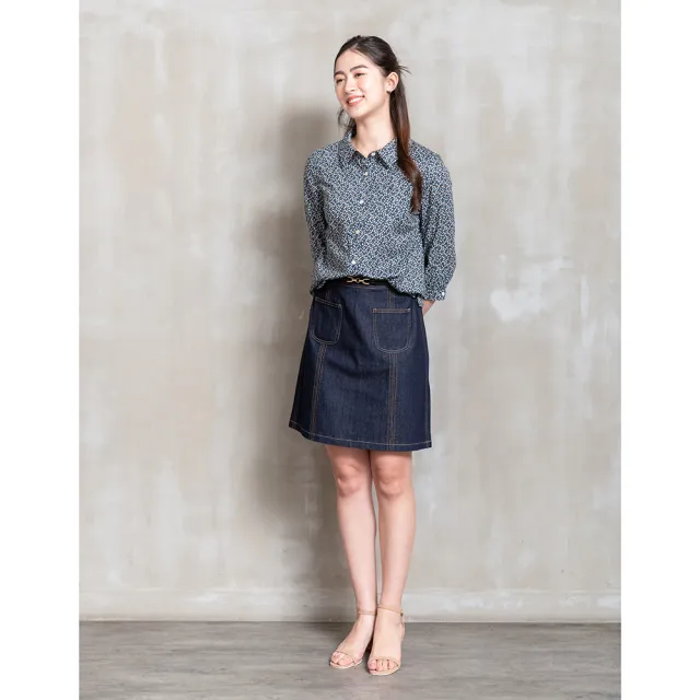 【perng yuh 芃諭名品】丹寧時光 袋飾 明線 A字牛仔裙(2026 SS Collection|5A春夏新品上市)