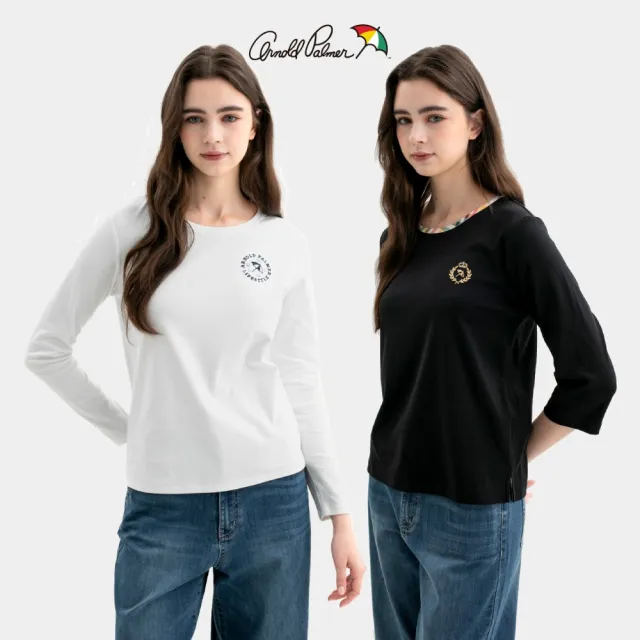 【Arnold Palmer 雨傘】女裝-刺繡LOGO長袖圓領T/針織衫/七分袖(多款多色)
