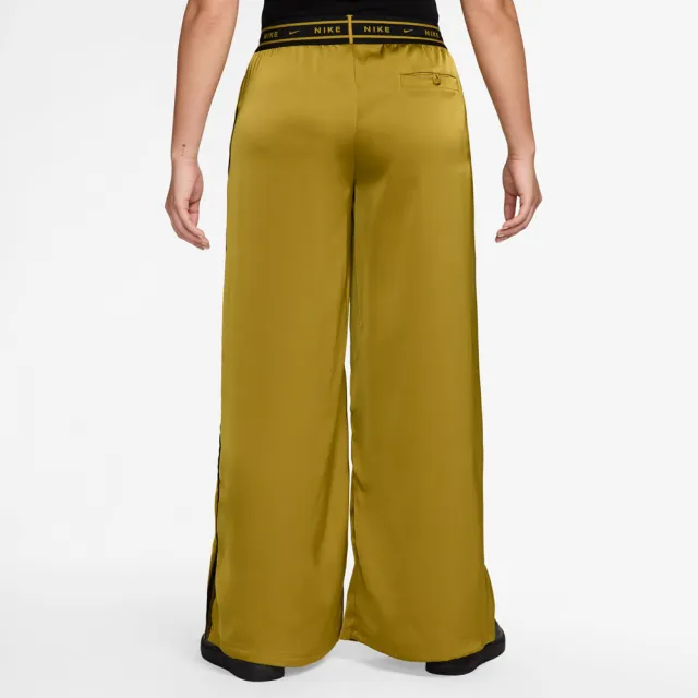 【NIKE 耐吉】長褲 女 運動褲 緞面 寬鬆 AS W NSW OFFLN WVN STN PANT 芥黃 IH1327-322