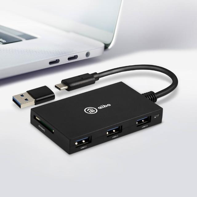 【aibo】Type-C ATM+記憶卡+3.0HUB 多合一晶片讀卡機(附USB轉接頭)