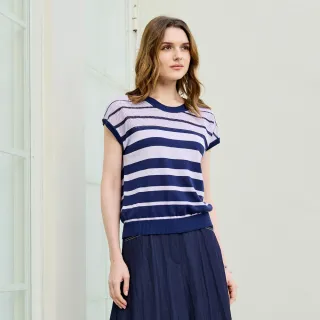 【MYVEGA 麥雪爾】天絲桑蠶絲簍空配色橫條紋針織背心上衣-紫