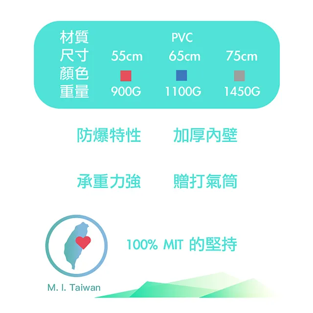 【Bridgeport 台灣橋堡】65CM 防爆 瑜珈球 贈 高級雙向打氣筒 SGS 認證 100% 台灣製造 不黏膩 無毒無臭