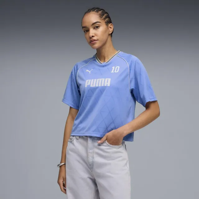 【PUMA】基本系列PUMA SPORT 寬鬆足球風短袖T恤 女性 69186060 短t 藍色