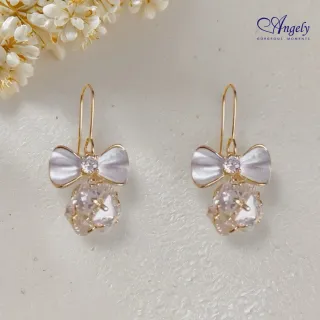 【Angely】可愛蝴蝶結滿鑽球耳環