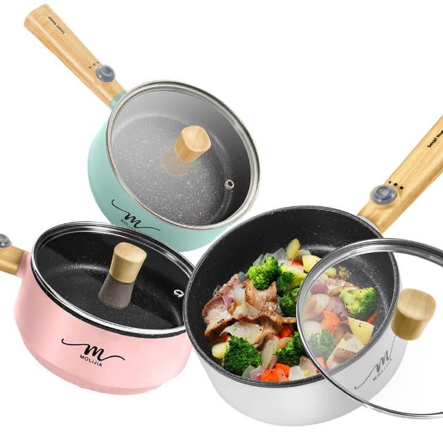 【MOLIJIA 魔力家】1.6L-M18 多功能美食料理不沾電火快煮烹飪鍋1.6L-木紋款(BY011018)