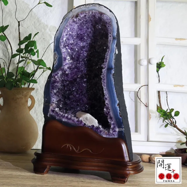 【開運方程式】巴西紫晶洞方解石共生波紋瑪瑙邊15.1kg(JU452紫水晶洞風水開運擺設)