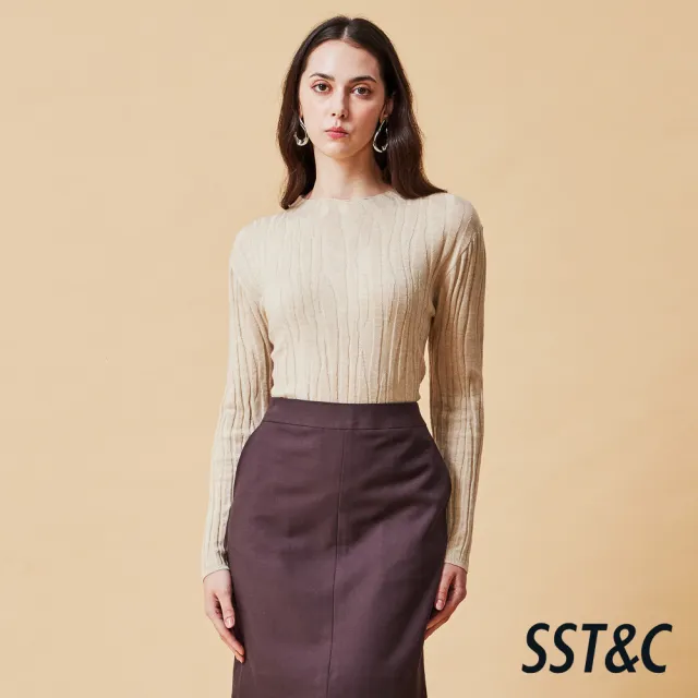 【SST&C】女裝 杏色半高領水波織紋針織衫-825212172013(換季55折)