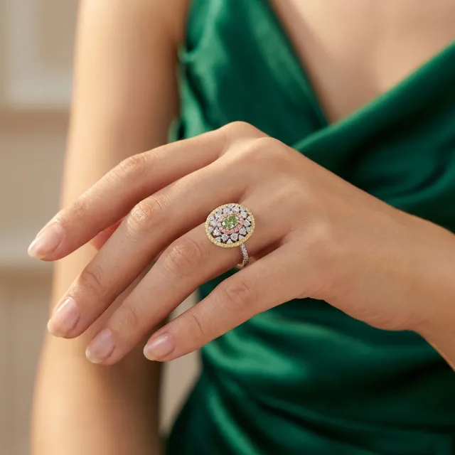【AURORA 歐羅拉】GIA 51分天然綠彩鑽石18K金女戒婚戒鑽戒 春頌(Fancy Yellow-Green)