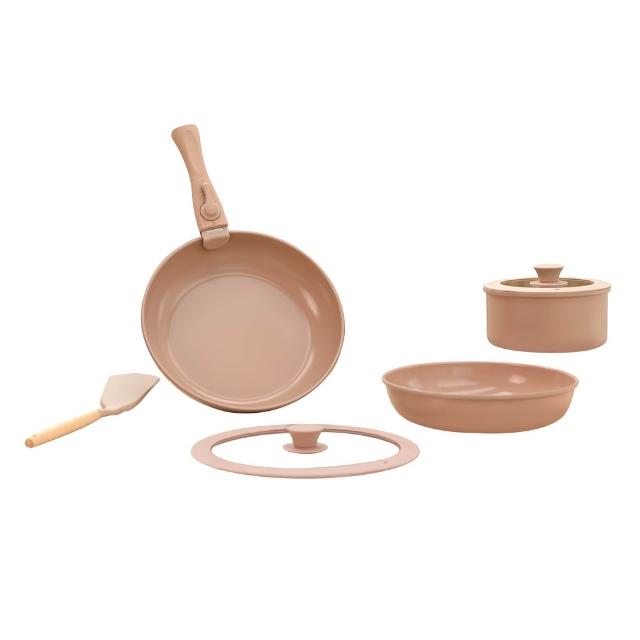 【JOJOGO 揪揪購】Wondamom 加大可拆鍋具六件組 (28cm+26cm+18cm+鍋蓋+可拆把手) 不沾鍋 不挑爐具