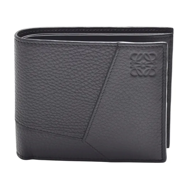 【LOEWE 羅威】經典Puzzle品牌LOGO壓印粒面小牛皮對折短夾(深灰色)