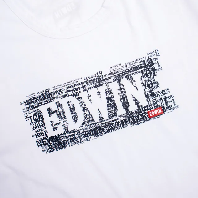 【EDWIN】男裝 人氣復刻款 EDGE 細碎字LOGO短袖T恤(白色)