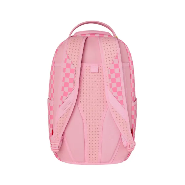 【SPRAYGROUND】雙色棋盤格鋸齒鯊大容量後背包(粉色)