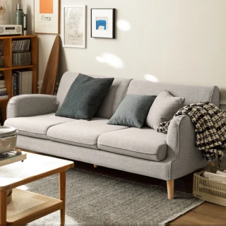 【hoi! 好好生活】YW半夏小戶型可拆洗實木框架仿棉麻三人沙發1.96M 霧灰色 Y97H01