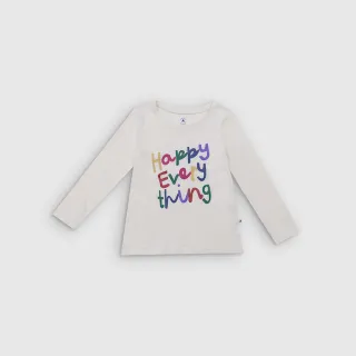 【GAP】女幼童裝 印花圓領長袖T恤-象牙白(837982)