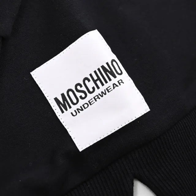 【MOSCHINO】簡約LOGO薄刷毛長袖大學素棉質T恤上衣(黑)